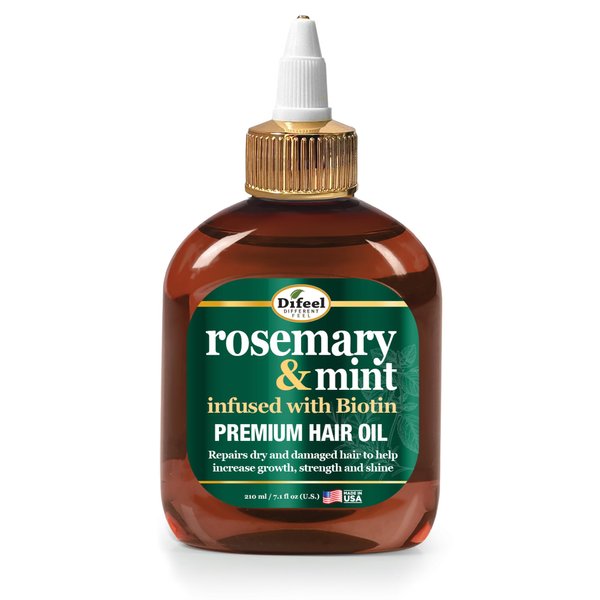 Difeel Rosemary and Mint Premium Hair Oil Infused with Biotin 7.1 oz. - Made with Natural Mint & Rosemary Oil for Hair Growth
