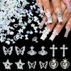 100Pcs Alloy Nail Gems Charms Planet Heart Butterfly Star Cross Nail Charms with Rhinestones Gems White 3D Assorted Flower Bow Nail Art Charms for Nail Art DIY Manicure Jewel Accessories