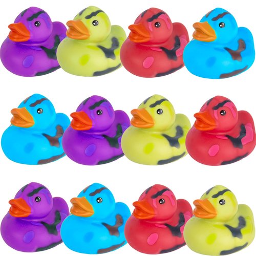 ArtCreativity 2 Inch Camouflage Rubber Duckies, Pack of 12, Cute Duck Bath Tub Pool Toys in Assorted Colors, Ideal for Camo-Themed Parties, Fun Decorations, Carnival Supplies, Party Favor, Small Prize
