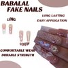 BABALAL Coffin Press on Nails Long Fake Nails White French Glue on Nails Glitter Rhinestone Flower Design Ballerina False Nails 24Pcs Shiny Acrylic Nails for Women and Girls