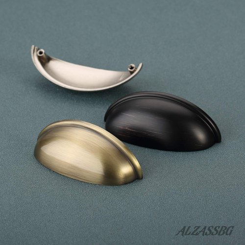 Alzassbg 10 Pack Brushed Antique Brass Cabinet Cup Pulls, 3 Inch(76mm) Hole Centers Cabinet Handles Hardware Bin Cup Drawer Pulls Handles AL3031AB