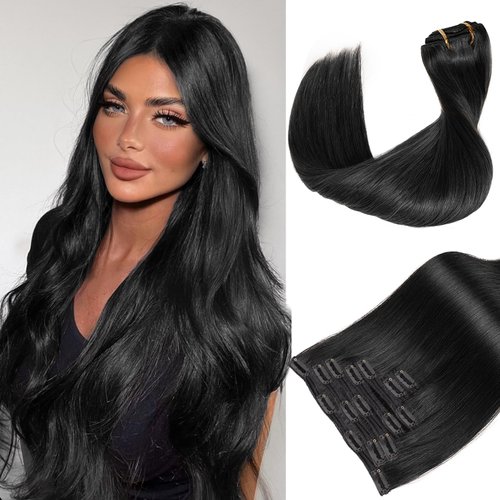 Starmo Clip in Hair Extensions Real Human Hair Black Hair Extensions Remy Weft Hair Extensions Human Hair 16 Inch 7PCS 120g Clip ins for Women