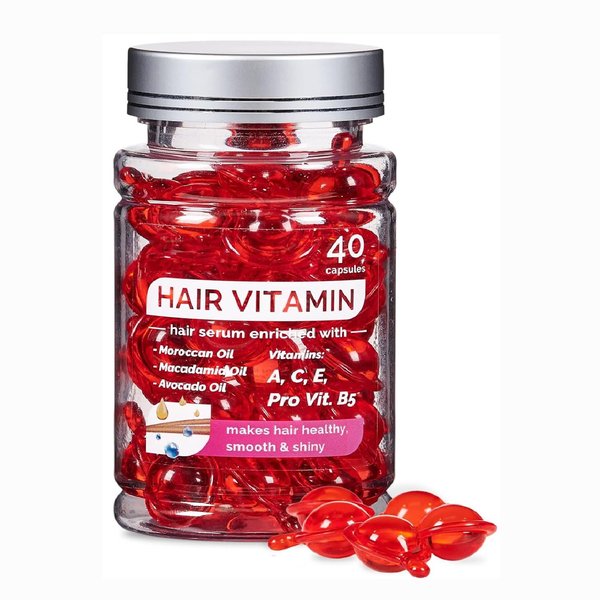 MULPG Hair Treatment Serum,Hair Vitamins A C E Pro B5 50 Capsules,No Rinse Essence for Frizzy and Dry Damaged Hair,Hair Oil with Argan Avocado & Moroccan Oil(40pcs)