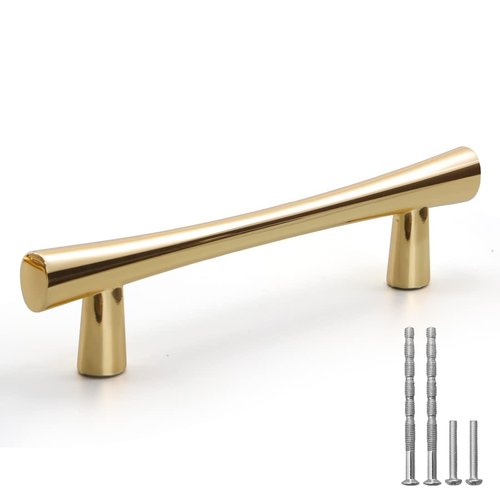 YAGU 10 Pack Bright Gold Cabinet Pulls, 3.75 Inch Hole Center Polished Brass Kitchen Drawer Handles Zinc Alloy Furniture Hardware for Bathroom Cupboard Dresser Closet