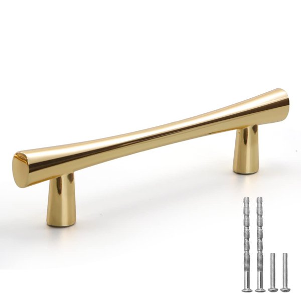 YAGU 10 Pack Bright Gold Cabinet Pulls, 3.75 Inch Hole Center Polished Brass Kitchen Drawer Handles Zinc Alloy Furniture Hardware for Bathroom Cupboard Dresser Closet
