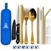 Taplord Portable Travel Silverware Set With Case - Includes 10 Pcs of Utensils, Stainless Steel Flatware For Camping, Easy to Travel, Lightweight (Gold)