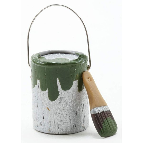 Dollhouse Miniature Paint Can and Brush Set, Green Paint