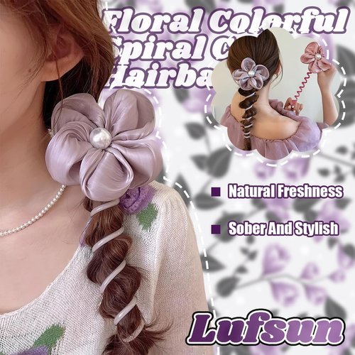 5 Pcs Spiral Telephone Wire Hair Bands Flower Shape Colorful Telephone Line Hair Rope No Crease Coils Thick Thin Hair Ponytail Braids Scrunachies Fixed Rope Accessory for Women Girl