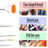 Teenitor Nail Art Brushes,3D Nail Art Paiting Polish Design Kit with 15 Nail Gel Brushes, Nail Dotting Pen 5pcs, 12 Colors Nail Rinestones 10 Adhesive Nail Striping Tape for False Acrylic Nails White