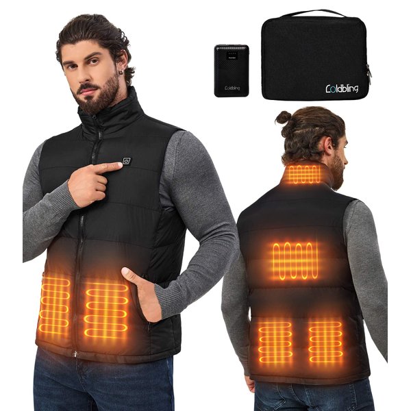 Coldbling Heated Vest for Men Women with 7.4V Battery Pack, 6 Heating Zones Unisex Heat Vest, Lightweight Warm Winter Vest