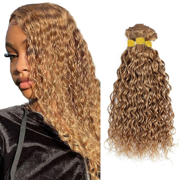 26 26 26 Inch Color 27 Bundles Honey Blonde Water Wave Human Hair Bundles Brazilian Honey Blonde Bundles Human Hair Color 27 Wet and Wavy Bundles Hair Weave Unprocessed Virgin Remy Hair