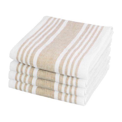 Linen Napkins, 100% Pure Linen, Natural and White Cloth Napkins, Beige Linen Napkins, Set of 4, Striped Napkins, Fall Napkins, Wedding Napkins, Beige Napkins, Over-Sized, Farmhouse Napkins, 18x18