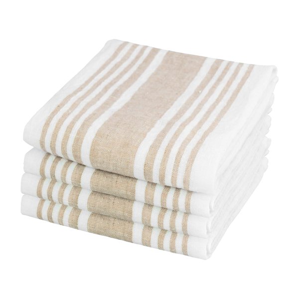 Linen Napkins, 100% Pure Linen, Natural and White Cloth Napkins, Beige Linen Napkins, Set of 4, Striped Napkins, Fall Napkins, Wedding Napkins, Beige Napkins, Over-Sized, Farmhouse Napkins, 18x18