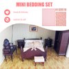 ibasenice Miniature Dollhouse Bedding - 1 Set Dollhouse Sheets Throw Pillow Set Cloth Doll House Bedding Kit
