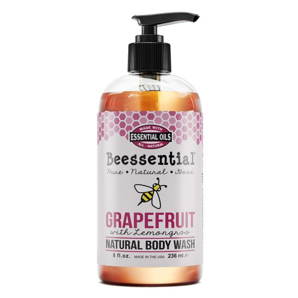 Beessential Natural Body Wash, Grapefruit & Lemongrass | Sulfate-Free Bath and Shower Gel with Essential Oils for Men & Women, 8 oz