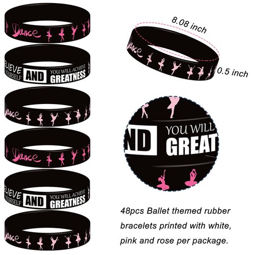 ATSMOICY 48 Pieces Ballet Party Wristbands Rubber Bracelets - Ballet Dance Birthday Party Favors Supplies Decorations Girl Party Goodie Bag Favor Stuffer Stretchable Silicone Wristband