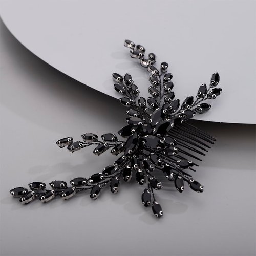 Kercisbeauty Black Rhinestones Beads Long Branch Hair Comb for Wedding Brides Women Girls Halloween Hair Pieces Jewelry Handmade Boho Hair Accessories