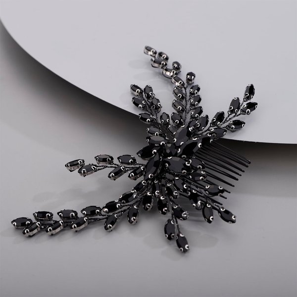 Kercisbeauty Black Rhinestones Beads Long Branch Hair Comb for Wedding Brides Women Girls Halloween Hair Pieces Jewelry Handmade Boho Hair Accessories