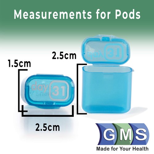 GMS 31 Day Pill Organizer with Daily Portable Pop-Out Pods to Contain Medication, Vitamins, Supplements, or Prescriptions for Work or Travel, Monthly Pill Planner