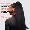 FAVE Kinky Straight Ponytail Natural Black Claw Clip in Ponytail Yaki Ponytail Extension for Black Women Soft & Fluffy Synthetic Kinky Ponytail 24 Inches Clip on Ponytails for Women(1B, 24")