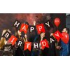 Runhiskii Happy Birthday Banner, Red Black Cardstock Decorations, 13pcs Reusable Banner for Men Women Boys Girls
