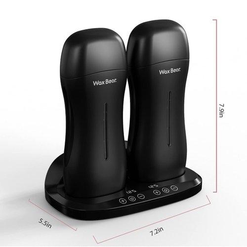 Wax Bear Roll On Wax Warmer, Double Roller Wax Heater for Soft Wax Cartridge with Magnetic Heater Base for Hair Removal,Perfect for Waxing at home or Waxing Salons. (Black)