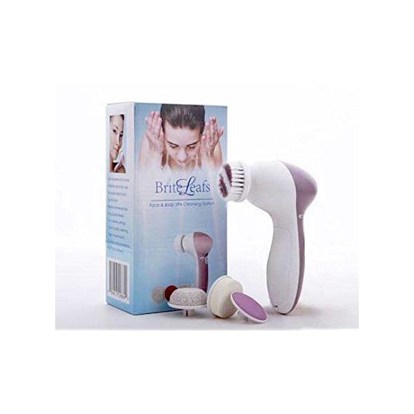 BriteLeafs 4-in-1 Electric Facial & Body Brush Spa Cleaning System (BL-802) with Travel Carrying Case