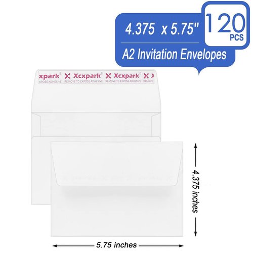 Xxcxpark 120 Qty Printable A2 Invitation Envelopes 4.375 x 5.75 Cards, Self Seal 120GSM white Paper Envelopes for Invitations, Papers, Photos, Documents, Wedding, Baby Shower, Easy to Seal and Peel