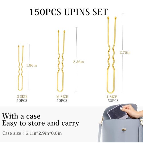 GOORAIFU U Shaped Hair Pins Gold 150 Count 2 inch 2.4 inch 2.75 inch Strong Durable Pins For All Hair Types Hair Styling Accessories