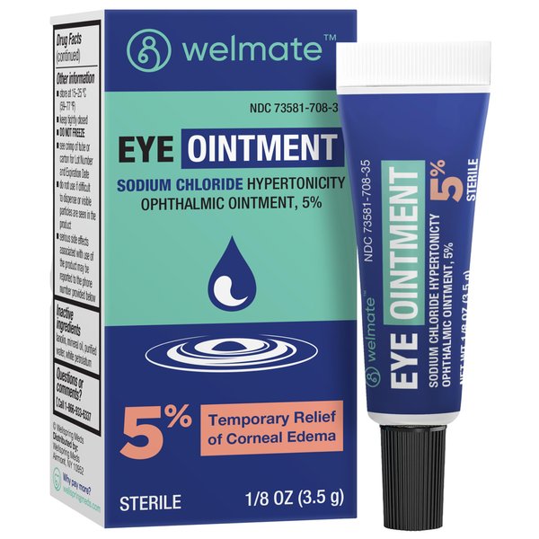 WELMATE - Eye Ointment - Sodium Chloride Hypertonicity Ophthalmic Ointment 5% - Temporary Relief of Corneal Edema Symptoms - Sterile - Eye Care & Personal Care Products - 1/8 OZ (3.5 g)
