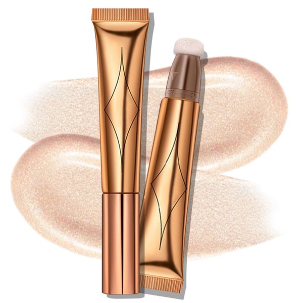 Ofanyia Highlighter Wand, Liquid Glitter Face Highlighter Stick with Cushion Applicator, Cruelty-free Silky Smooth Lightweight Blendable Shimmer Highlighter Beauty Wand for Face Cheekbone Glow