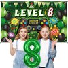 Vlipoeasn 90PCS 8th Birthday Video Game Party Decorations for Boys Set Green 8th Birthday Supplies -8th Video Game Backdrop, Balloons, Tablecloth, Gamer and 8 Foil Balloons for 8th Birthday Party
