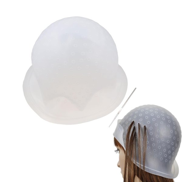 Silicone Hair Coloring Highlighting Cap, Professional Reusable Highlighting Poked Hole Caps with Hooks for Color Hair Salon Hairdressing Dyeing Staining Tools