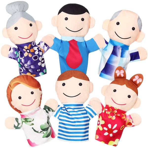 6 Pcs Family Style Hand Puppets Soft Plush Puppets Family Members Cute Hand Puppets Toys for Teachers Parents Shows Story Time Playtime Schools, Grandparents, Mom, Dad, Brother, Sister