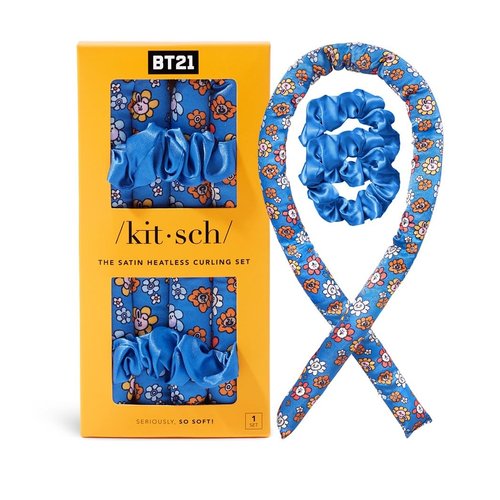 BT21 x Kitsch Satin Heatless Curling Set - Overnight Hair Curlers to Sleep in, Heatless Curls, Heatless Curling Rod Headband, No Heat Soft Curlers, Hair Rollers for Overnight Curls - Universtar