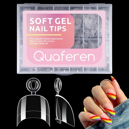 Quaferen Extra Short Nail Tips: 600Pcs Almond Nail Tips Half Cover Acrylic Nails Clear Nail Tips for Nail Extension 12 Sizes With Box