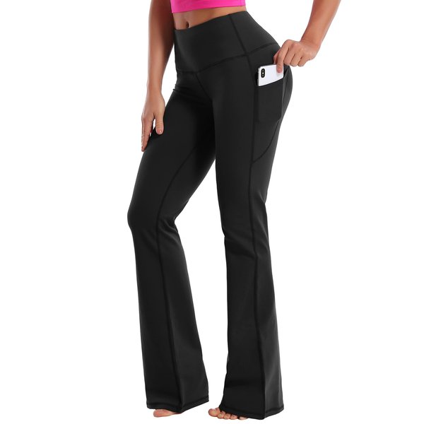 BUBBLELIME 29"/31"/33"/35" 4 Styles Women's Bootcut Yoga Pants Tummy Control - Side Pockets_Black XXL_35" Inseam
