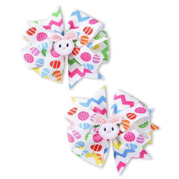 2 Pack Easter Bunny Hair Bows Ribbon Alligator Clips Girls Women Rabbit Egg Spring Hair Accessories 4 Inch
