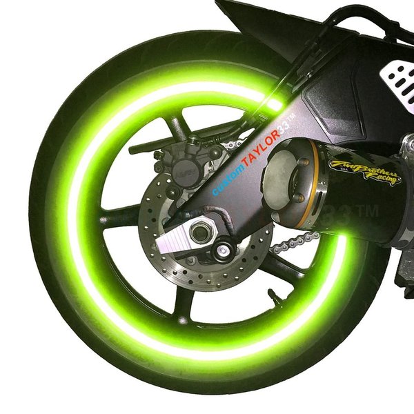 customTAYLOR33 New Special Edition Lime Green High Intensity Grade Reflective Copyrighted Safety Rim Tapes, 17" (Rim Size for Most SportsBikes)