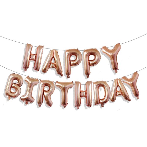 Happy Birthday Banner Balloon Rose Gold, 16 Inch Happy Birthday Mylar Foil Balloon Letters Banner, Self Inflating Happy Birthday Balloons Bunting for Girls Women Birthday Party Decorations Supplies