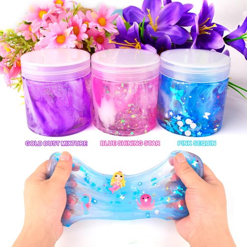 3 Pack Clear Slime, Crystal Slimes, Includes Cute Slime Charms, Scented Slime Kit Party Favors for Girls Boys, Super Soft Slime Bulk Toys for Kids