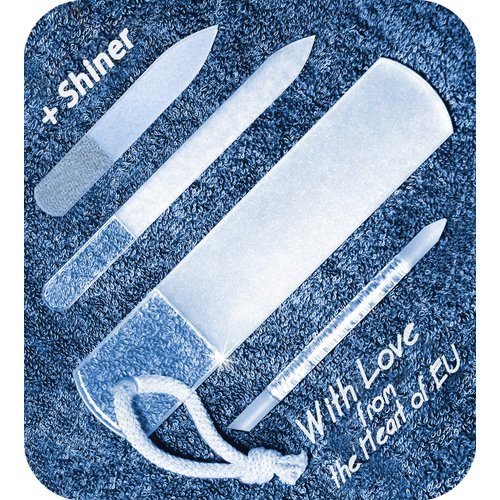 Genuine Czech Glass Nail File Set - Multi-functional Shiner Buffer, Callus Remover Foot Rasp, Precision Filing Cuticle Pusher, Etched Surface, Manicure & Pedicure, Professional Care, Quality by GLADZY
