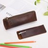 WONDERPOOL Leather 1pc Pencil Case & 1pc Fountain Pen Holder - Portable Compact Drawing Marker Pen Stationery Pouches for Office Travel Home Organizer (Coffee)