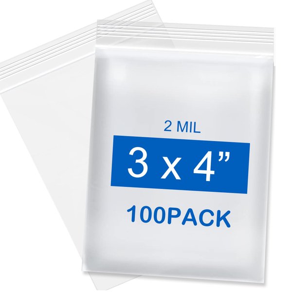 3''x 4'', (Pack of 100) Small Plastic Bags,2 MIL Thick Poly Zipper Lock Bags Clear for Photo, Jewelry, Bakery, Treats, Travel, Storage, Packaging & Shipping.PP Resealable