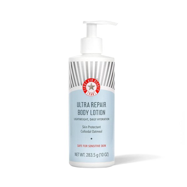 First Aid Beauty Ultra Repair Body Lotion – Lightweight, Daily Moisturizing Hydration for All Skin Types, Even Sensitive, Dry & Eczema – Unscented, 10 oz