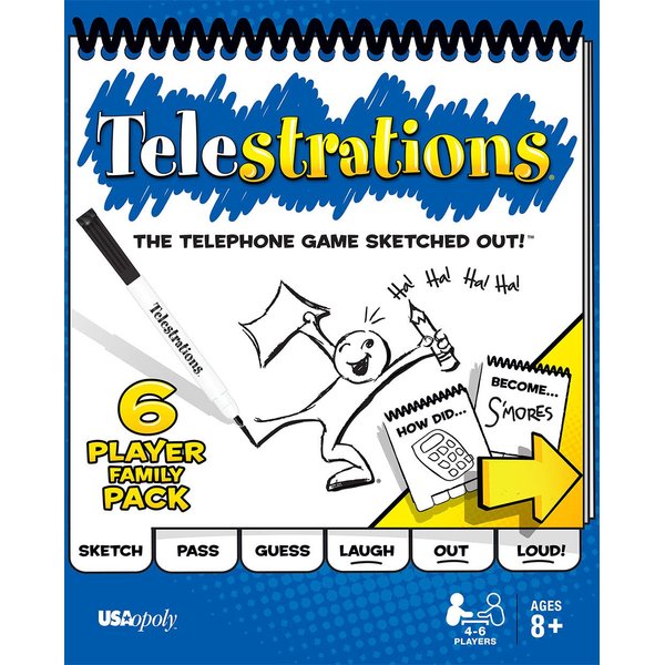 USAopoly Telestrations Original 6 Player | Family Board Game | A Fun Family Game for Kids and Adults | Family Game Night Just Got Better | The Telephone Game Sketched Out