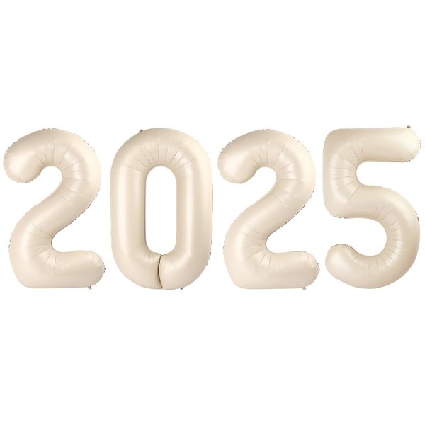 2025 Balloon Numbers - 40 Inch Cream White New Years Eve Party Supplies 2025, Nye Decor Party Decorations Happy New Year, New Years Eve Foil Party Balloons