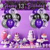 Purple 13th Birthday Decorations for Girls, Black Purple Silver Happy 13th Birthday Yard Banner and 24pcs 13th Birthday Balloons for 13th Birthday Anniversary Party Supplies Indoor Outdoor Decor