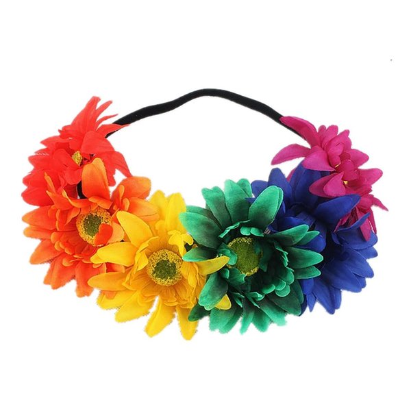 GERRIT Rainbow Sunflower Headband Flower Crown Elastic Hair Band Hawaiian Garland Gay Pride Day LGBT Hair Accessories for Men Women Pride Festival Party Parade Decoration