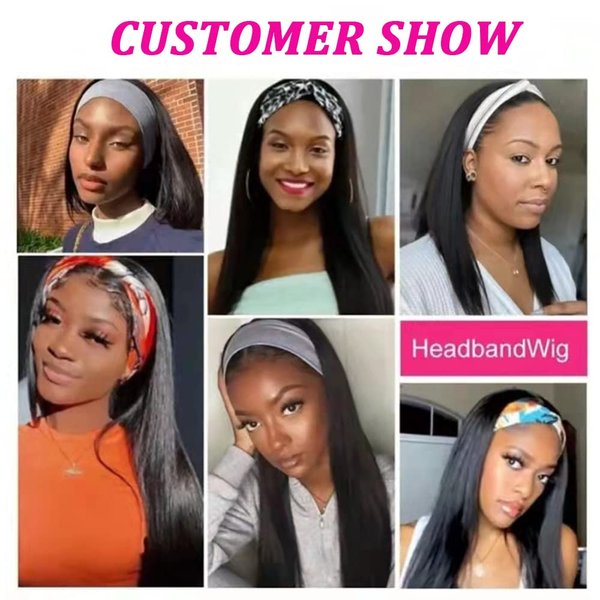 Nicene Long Straight Headband Wigs for Black Women Charming Looking Black Brown Headband Glueless Wig for Everyday Party Use (22inch 1B#)
